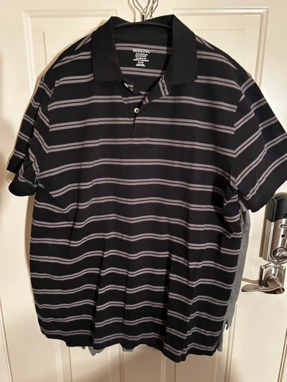 Merona Black Polo with Gray Horizontal Stripes